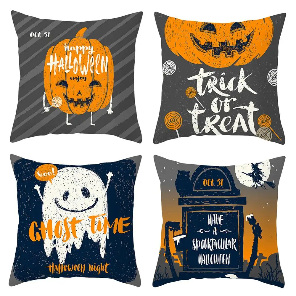 4 Pcs 18*18in Halloween Pillow Covers Pumpkin Decorative Throw Pillowcase/Pumpkin face Peach Skin Velvet for Home Car Sofa Decor - Цвет: TPR184(26 27 28 29)