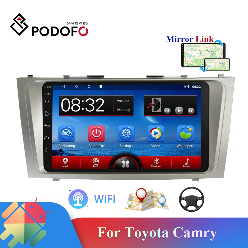 Podofo 2din Android HD Автомобильный мультимедийный плеер GPS навигация WIFI Mirrorlink USB FM Аудио