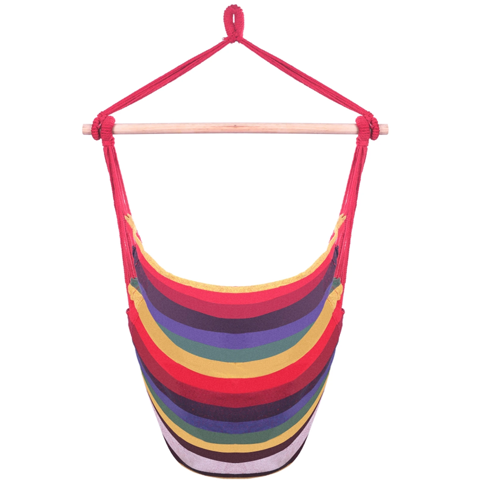 Outdoor Hammock Swing Chair with Pillow and Wooden Stick Hanging Swing Chair Portable Canvas Swing Travel Camping Lazy Chair
