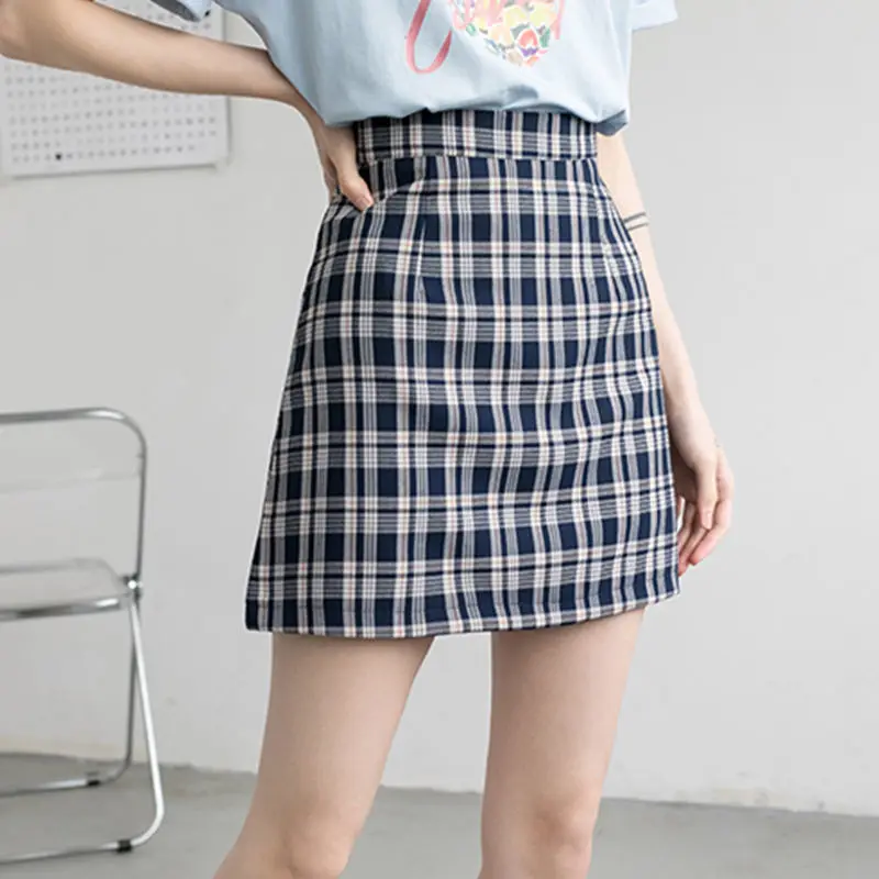 

Women Retro Plaid Skirts High Waist Mini Skirt Harajuku Female 2021 New Korean Style Chic A-line Womens All Match Elegant Lovel