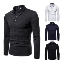 Модная Молодежная мужская трендовая рубашка поло с длинным рукавом и отложным воротником большого размера