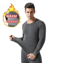 Black Gray Thick Thermal Underwear for Men Winter Warm Long Johns Set Plus Velvet Male Second Skin Thermal Shirt Underpants Suit