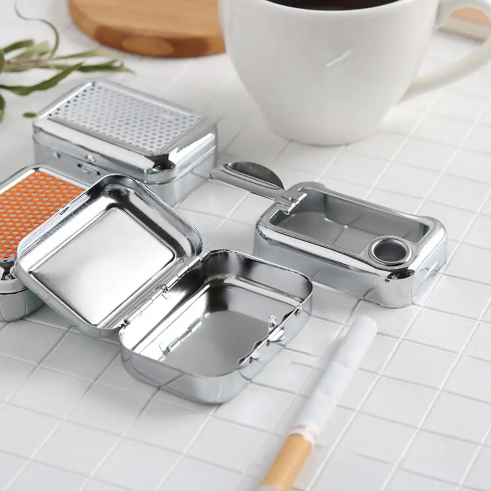 Square Metal Ashtray Holder with Lockable Lid Portable Desktop Smoking Tobacco Ash Storage Case