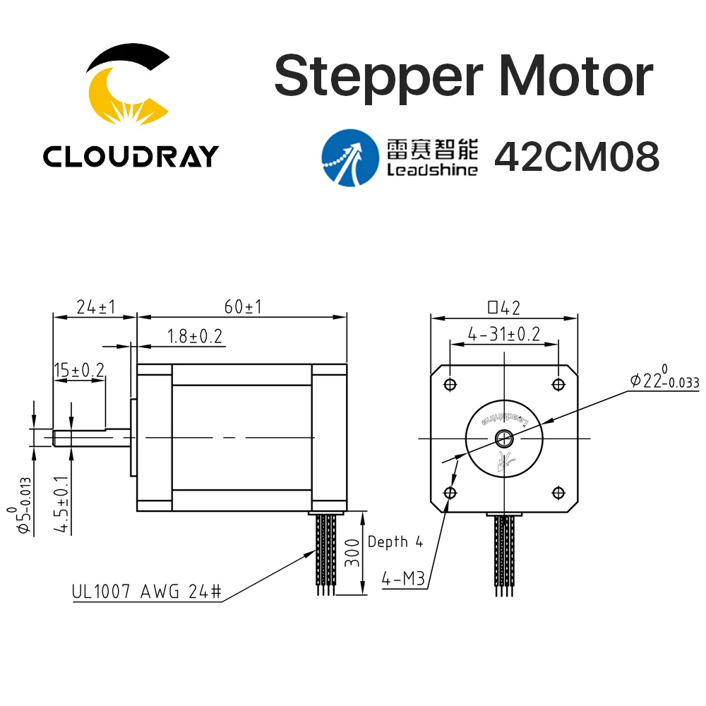 Stepper Motor Leadshine Nema 17 Stepper Motor (42CM08) 60mm 0.8N.m 2.5A 4-lead For 3D printer CNC Engraving Milling Machine