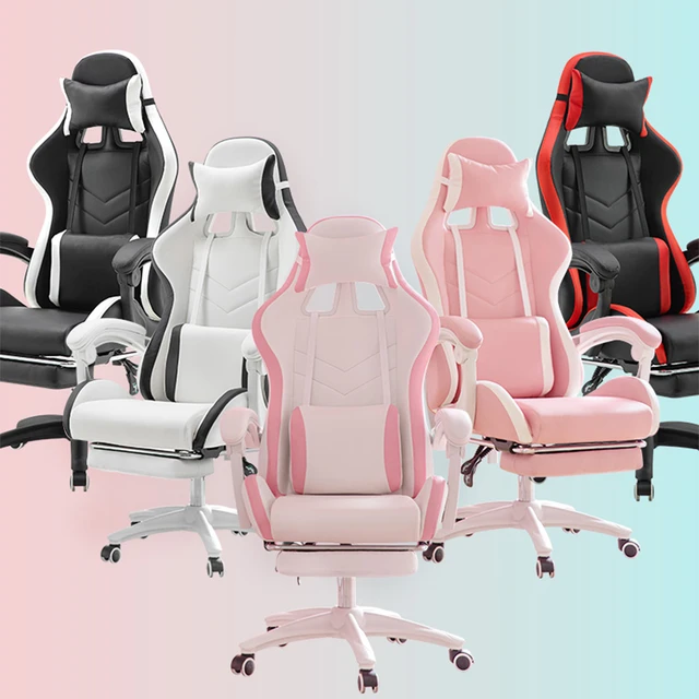 Wcg – chaise de gaming blanche pour fille, fauteuil inclinable avec  repose-pieds, mobilier de bureau, mignon, kawaii - AliExpress