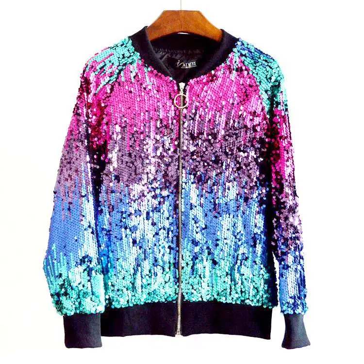 

2019 New Style European And American-Style Gradient Colored Sequin Pilot Jacket Baseball Uniform Women's