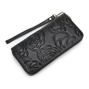 

Embossed Style Women's Long Wallet New Leather Zipper Purse Exquisite Decorative Hand Clutch Wallet