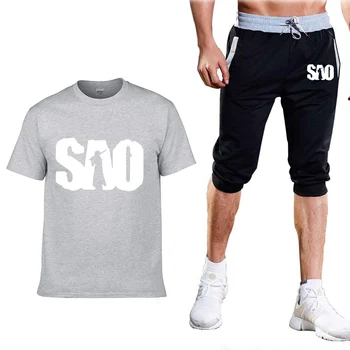 

New Brand Man Wild T Shirt SAO Sword Art Online T Shirts Men Fashion Cotton Short Sleeve Popular Mens T Shirt+Sweatpants Selling