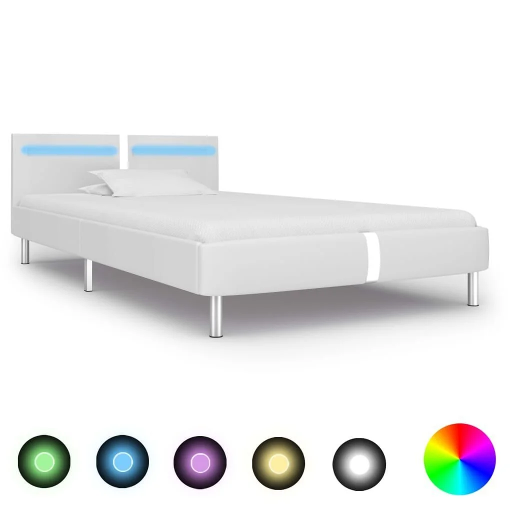 vidaXL Bed Frame with LED White Leatherette 90 x 200 cm |