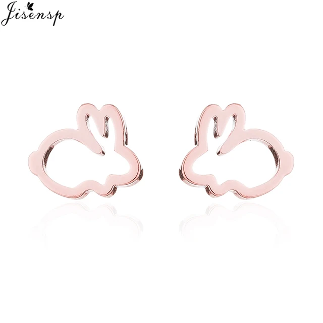 Jisensp Silver Plated Earrings Lovely Tiny Rabbit Ear Stud for Women Girls Cartoon Bunny Earring Fashion Jewelry Gift GED065R