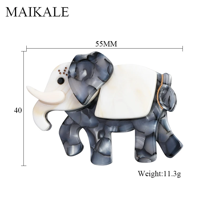 MAIKALE Fashion Acrylic Elephant Brooches for Women Men Big Resin Acetate Celluloid Animal Brooch Pins Jewelry Gifts Cute Broche