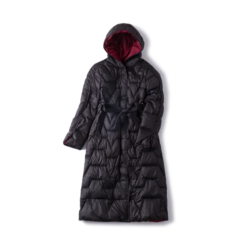 SuyaDream, женские пуховые пальто с капюшоном, одноцветные, стеганые, длинные, теплые парки,, зимняя длинная верхняя одежда - Цвет: Черный