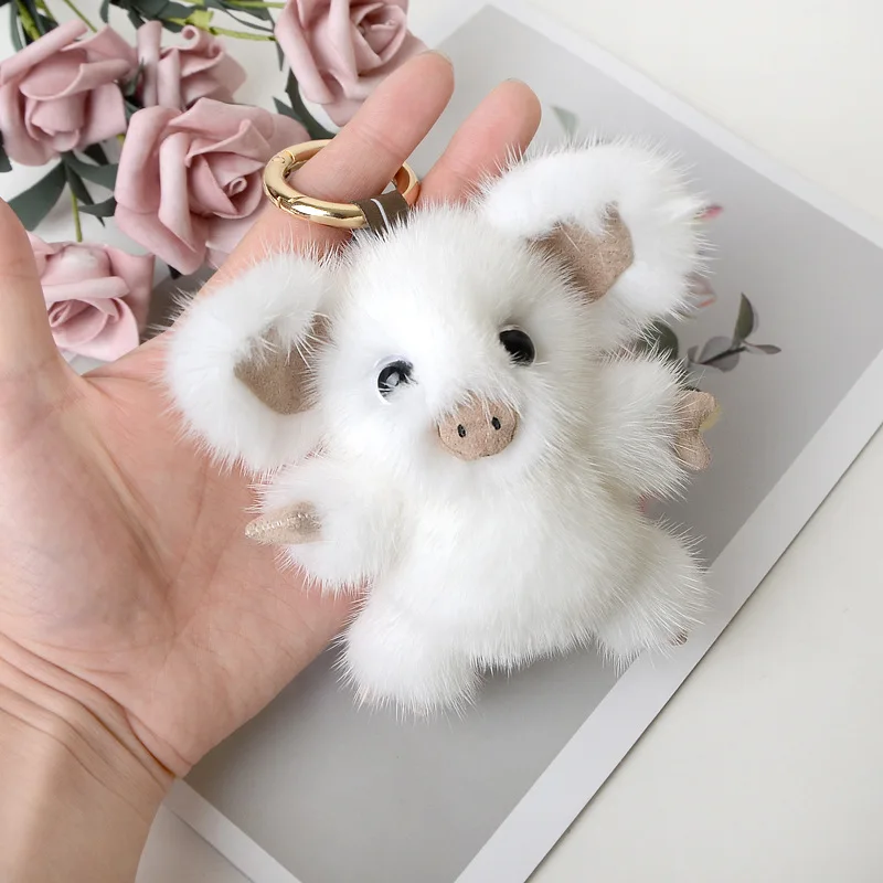 Cute mink fur pig fur bag pendant mobile phone chain plush toy piggy doll key ring car pendant gift for tiktok flipping selfie video bluetooth remote control fingertip ring gadget page turner browsing controller for mobile phone