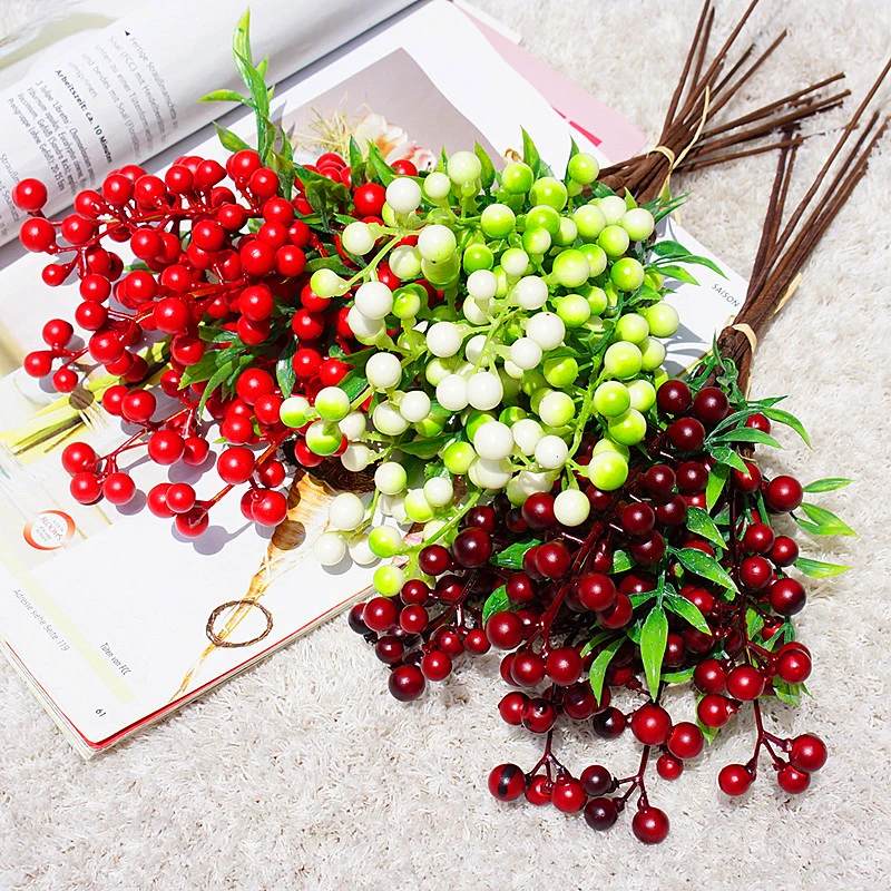 

6Pcs/Bunch Artificial Fruit Foam Berries Simulated Berry Fruit for Home Office Garden Christmas Decor DIY Holiday Flowers Plants