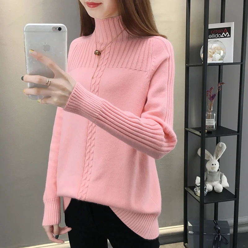 Surmiitro Knitted Turtleneck Women Autumn Winter Ladies Korean Sweater Female Long Sleeve Jumper Blue White Red Pullover