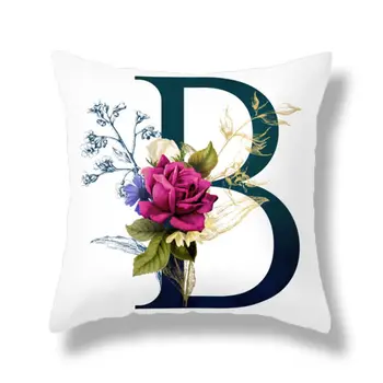 

26 English Letters and Flower Throw Pillow Cover Simple Sanded Plain Peach Velvet Decorative Pillowcase Home Sofa Decor