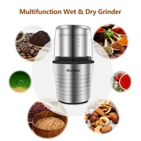 Multipurpose Electric Coffee Bean Grinder with 2 Removable Dry and Wet Cups Stainless Steel Miller for Seeds Spices Herbs Nuts 2