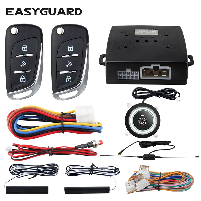 EASYGUARD sistema di allarme auto con PKE passivo keyless entry a distanza di inizio del motore di allarme di sicurezza push pulsante di avvio auto serratura centrale