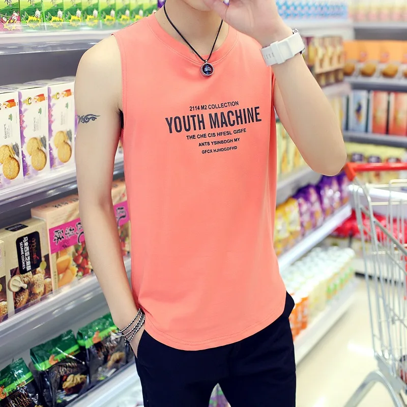 

Fashion English Printed Letter Wide Shoulder Vest Men's Men's Casual Vest Four Seasons Vest Cotton