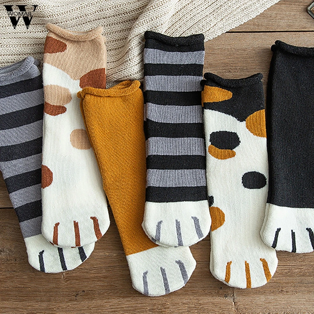 Womail/женские зимние теплые бархатные домашние носки для сна с рисунком лапы носки-тапочки 6 пар в упаковке