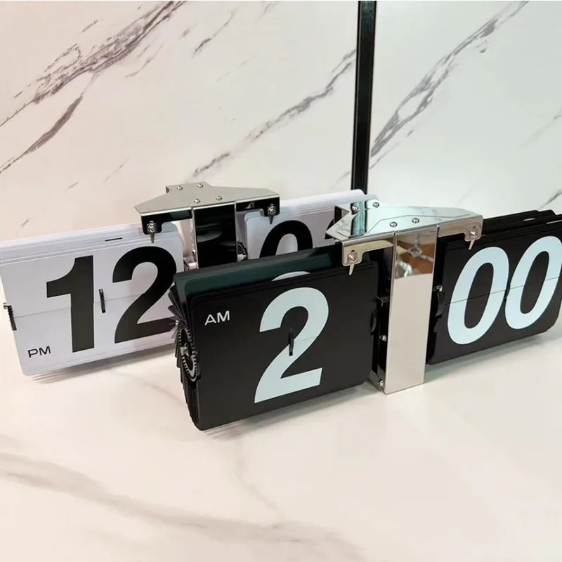 36*8.5*13.9cm Large Flip Digital Wall Clock Small Scale Table Clock Stainless Steel Retro Flip Electronic Clock for Living Room