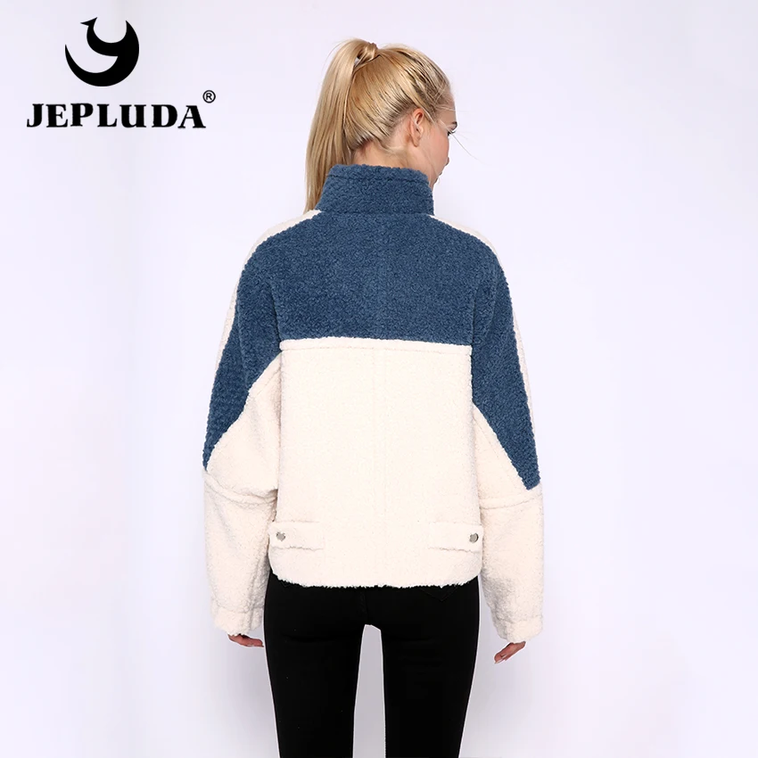 JEPLUDA Короткая меховая куртка женская зимняя на молнии с стоячим воротником