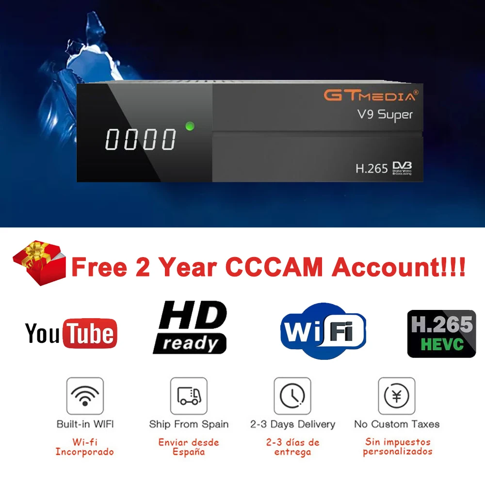 Original Genuine Gtmedia V9 Super Satellite Receiver with 2 Years Cccam Cline Freesat V9 Built-in WIFI Same as Gtmedia V8 Nova