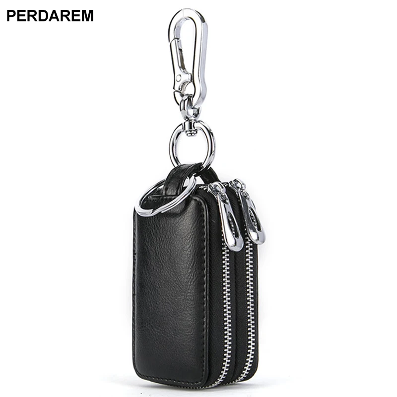 

Retro car key bag leather zipper double men's key bag waist hanging