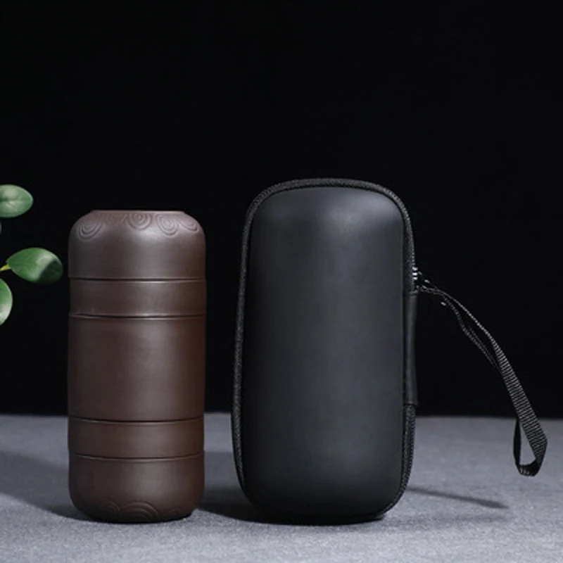 Chinese Travel Ceramic Tea Pot Set, Kung Fu Teapot, 1 Pot Cups, Porcelain Teacup with Tea Infuser, Portable Bag for Outdoor Pi