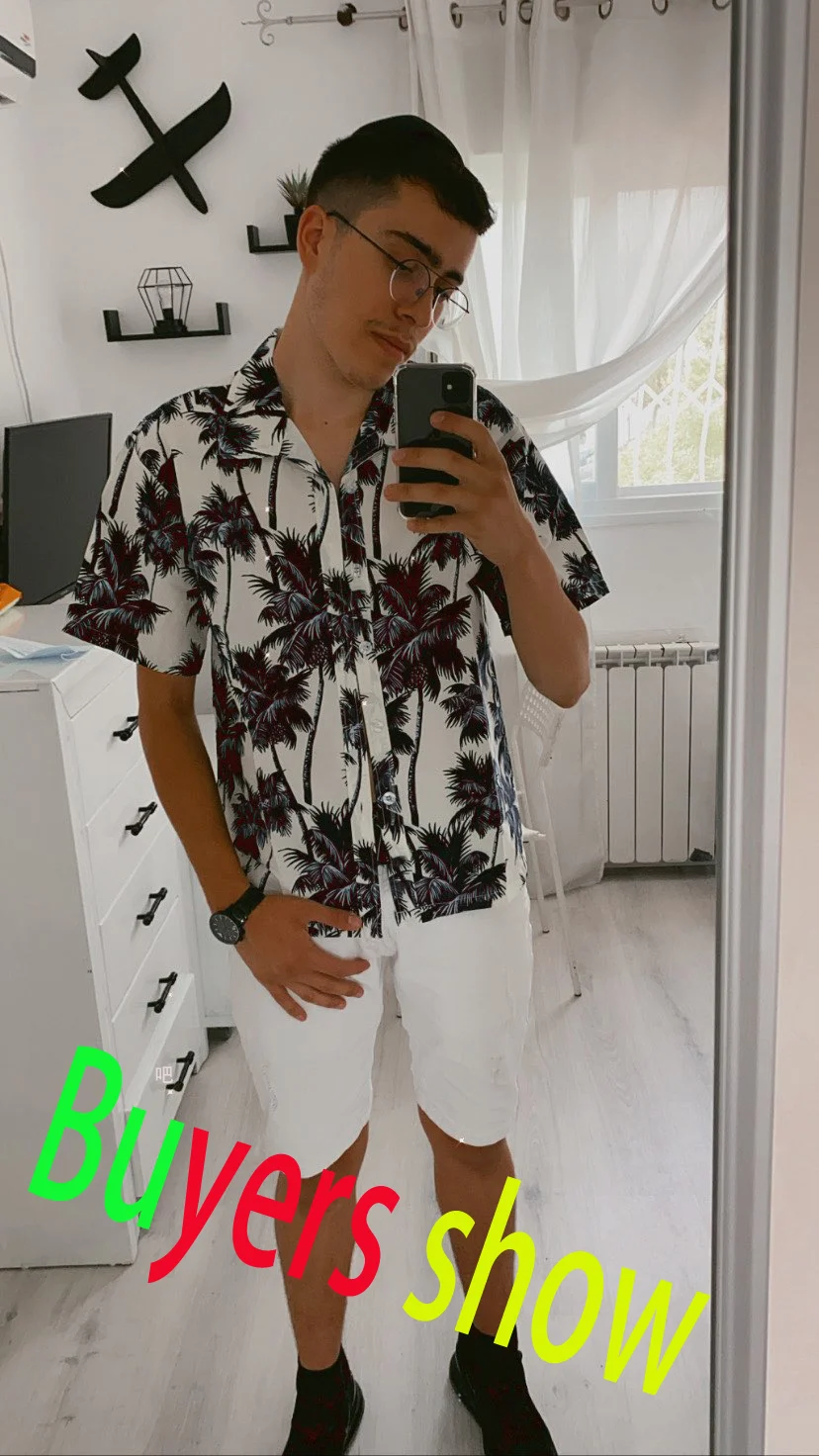 Palm Tree Printed Hawaiian Beach Shirt for Men 2019 Summer Short Sleeve 5XL Aloha Shirts Mens Holiday Vacation Clothing Chemise 2