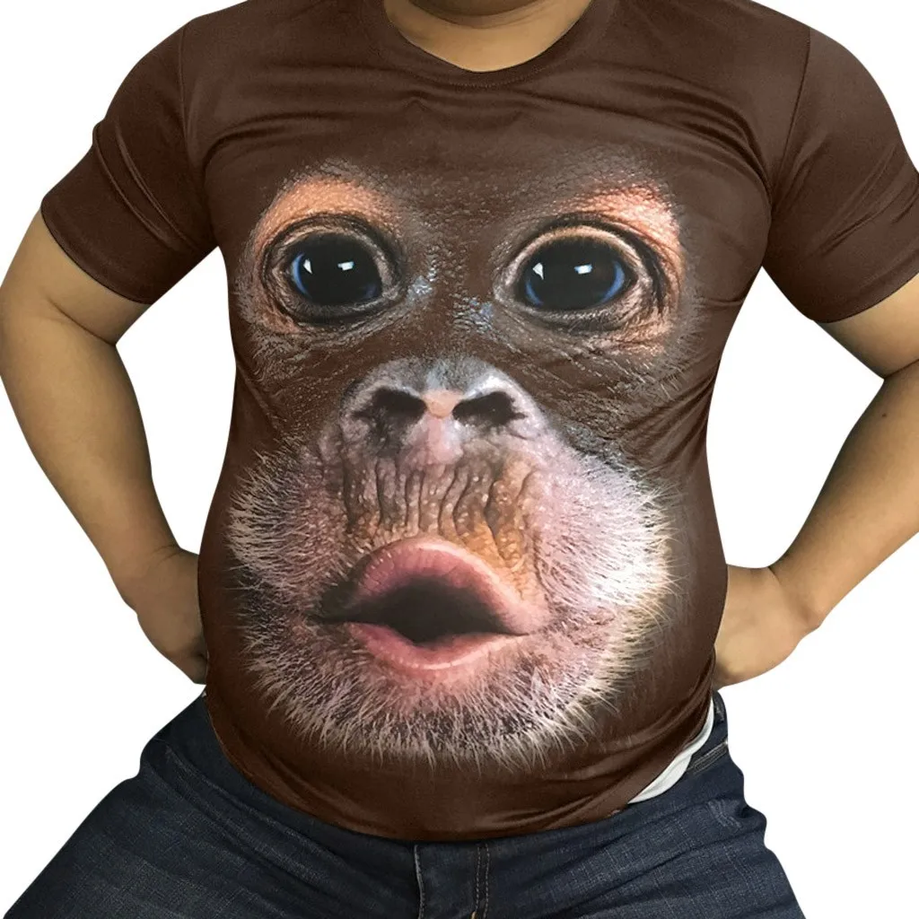 Забавные мужские летние футболки с 3D принтом обезьяны, с круглым вырезом, облегающая футболка с коротким рукавом, топы, Мужская одежда, camiseta poleras hombre