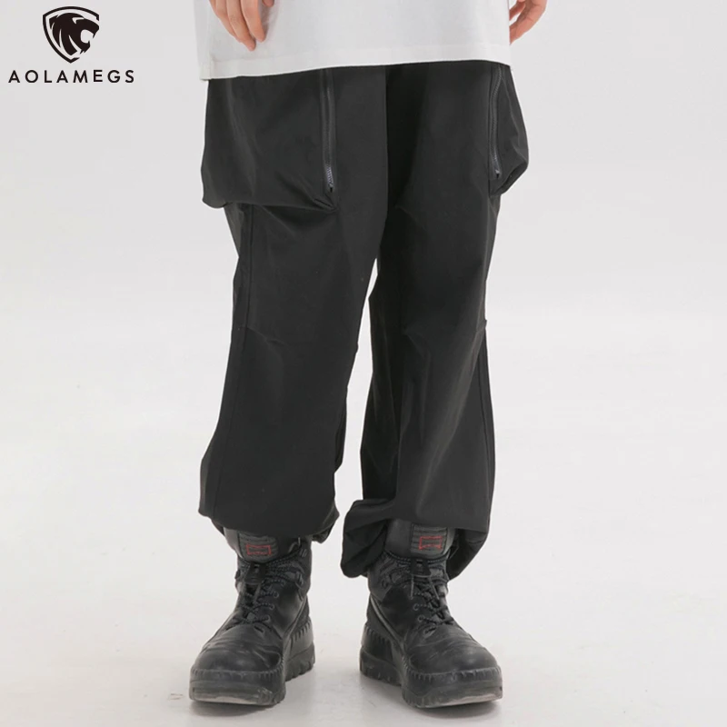 

Aolamegs Big Pockets Trousers Multi-color Optional Drawstring Retro Cozy Rock Hipster All-match Cozy Baggy Hip Hop Streetwear