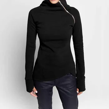 

Sweatshirt Women Fashion Blouse Casual Solid Long Sleeve Pullover Turtleneck Zipper Sweatshirt Tops 5XL Plus Size Sweatshirts