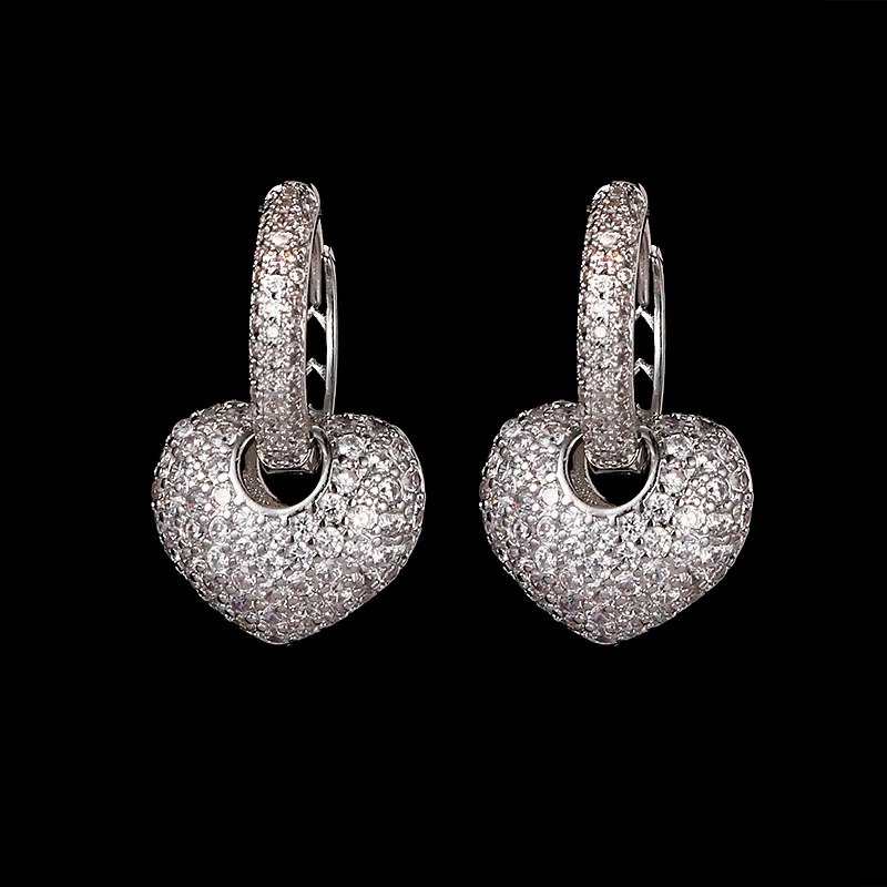 Ramos Luxury Heart Shape Earrings Pave Setting with AAA Cubic Zirconia Wedding Earring for Women Jewelry Brincos | Украшения и