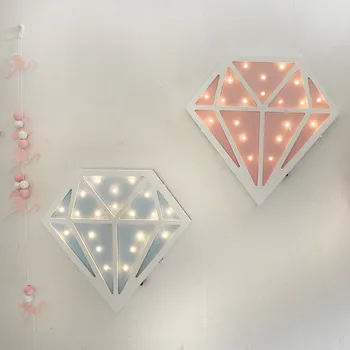 

Brief Home Decor Wood Ins Style Wood Figurines Flash LED Night Light Children Home Office Desktop Wall Decoration Flash Crafts