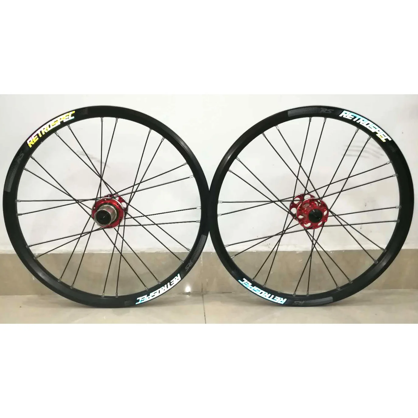 RS 20inch MTB Folding Bike Wheelset Mountain Bicycle 4 Sealed Bearing Aluminum Alloy Disc Brake 24H Small Wheels 20mm Rim - Цвет: red colorful decal