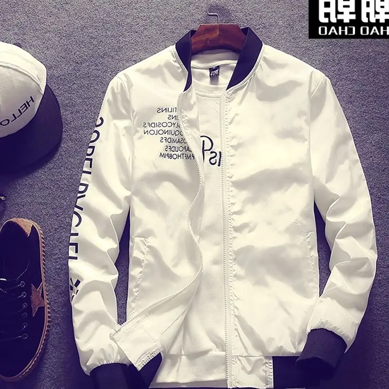 

Fashion Spring Tide Men Casual Baseball Jackets Coats Man Autumn Stand Collar Print Letter Hip Hop Overcoat Size M-5XL