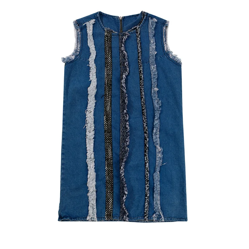 

2018 Summer New Style Denim Skirt Tassels Sleeveless Joint Denim Skirt Q619