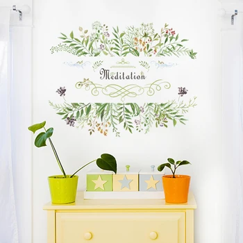 

Wall sticker green leaf art living room bedroom dormitory self adhesive paper door plant flowers wall decoration Decal