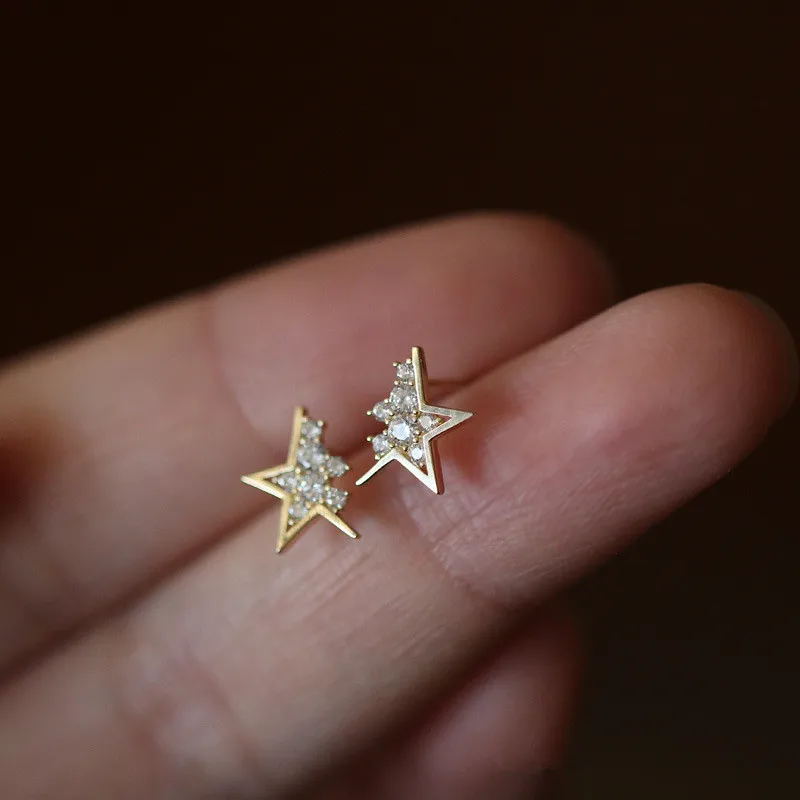 925 Sterling Silver French Creative Broken Star Stud Earrings Women Pavé Crystal Fashion Trend Party Jewelry Accessories