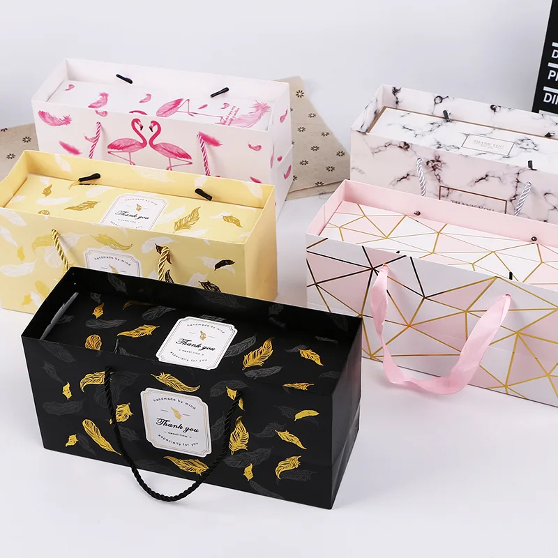 

New color hot stamping baking packaging paper bag food packaging gift bag marble flamingobox packing handbag