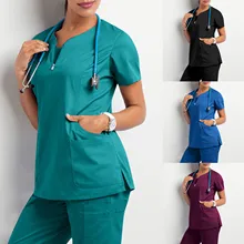 Nova roupa médica para as mulheres 2021 manga curta com decote em v bolso cuidados trabalhadores camiseta topos de verão uniformas