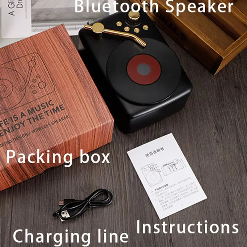 T12 фонограф беспроводной Bluetooth динамик Ретро древесины мини стерео динамик