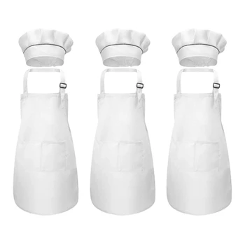 

Hot 6-Piece Children's Apron and Chef Hat Set Adjustable Children's Kitchen Apron for Cooking and Painting