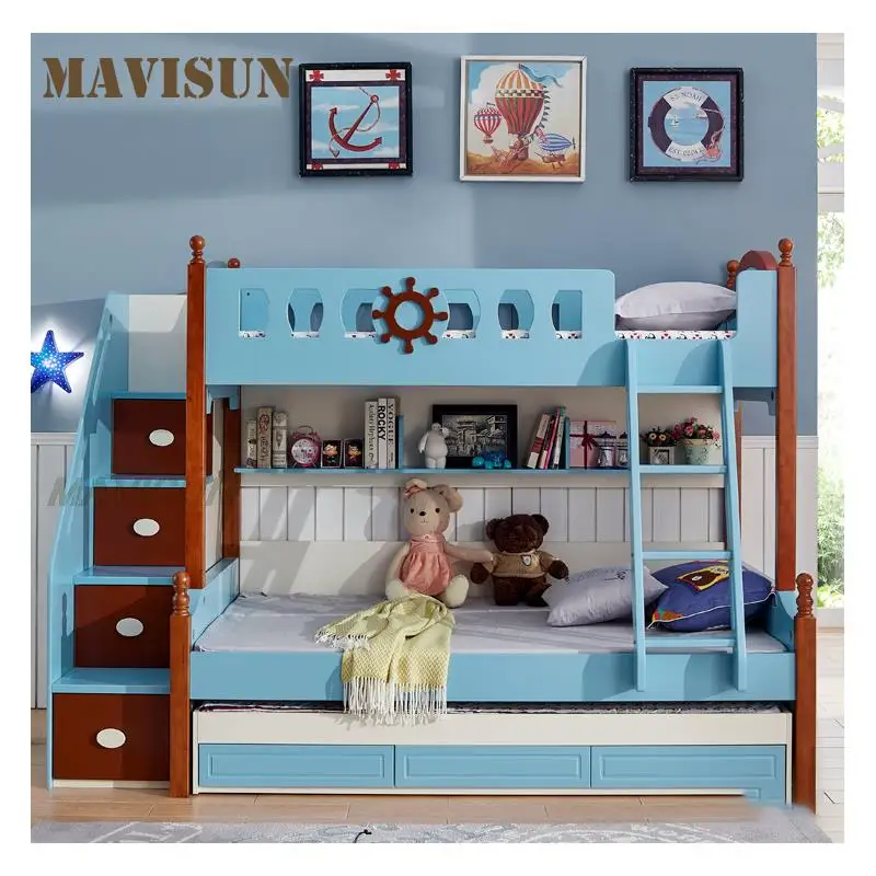 

Mediterranean Multifunctional Combination Storage Bed Blue Home Upper And Lower Bedroom Bed Suitable For Children's Furniture