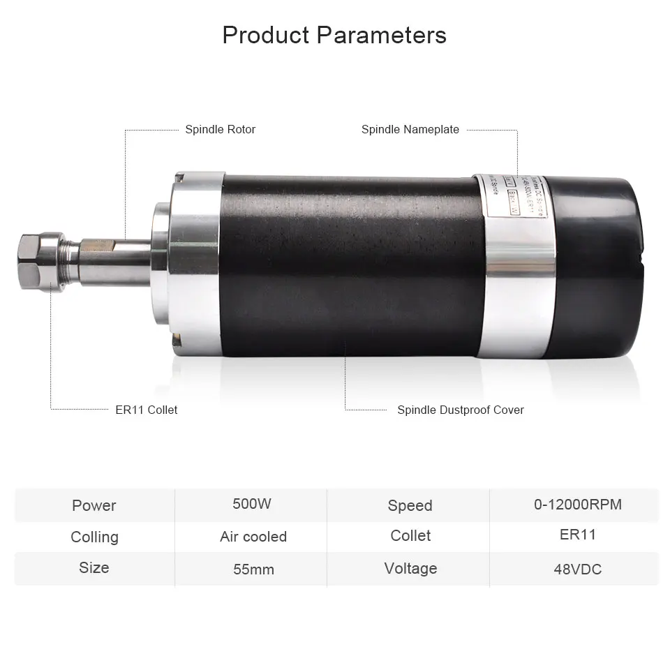 US $100.03 Daedalus 500W Brushless Motor Kit Aircooled Spindle ER11 55MM Bracket Machine Milling Machine for CNC Milling Machine Tool