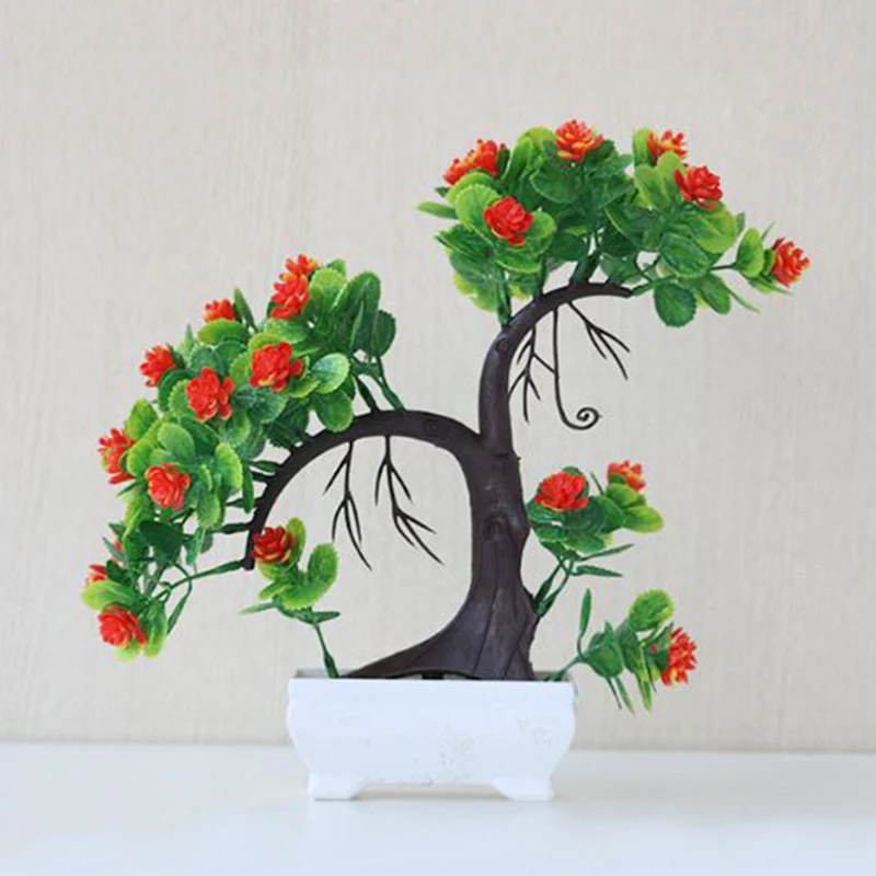 Artificial Bonsai Flower Tree Potted Welcoming Fake Plant Home Window Decoration