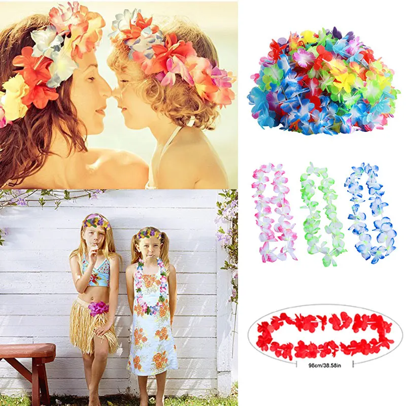 50-piece Hawaiian wreath garland artificial necklace Hawaiian flower lace party supplies beach fun garland DIY gift ornaments