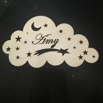 

Rustic Wood Door Sign Cloud Moon Star Shape Personalized Wooden Kids Name Sign Custom Baby Shower Room Decor Laser Cut