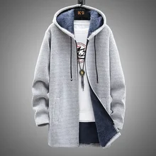 

Men Sweater Fleece Cardigan Winter Jacket Men's Slim Sweaters Winter Long Hooded Sweater Thick Warm Coat 2020 Mens Clothing